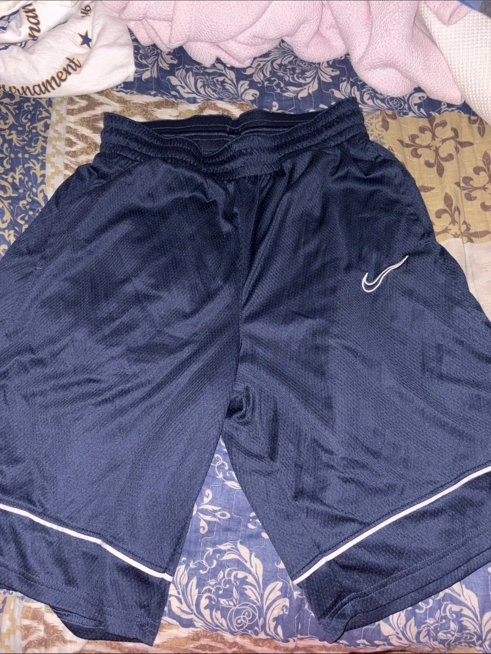 Nike Dark Navy Athletic Shorts with White Swoosh